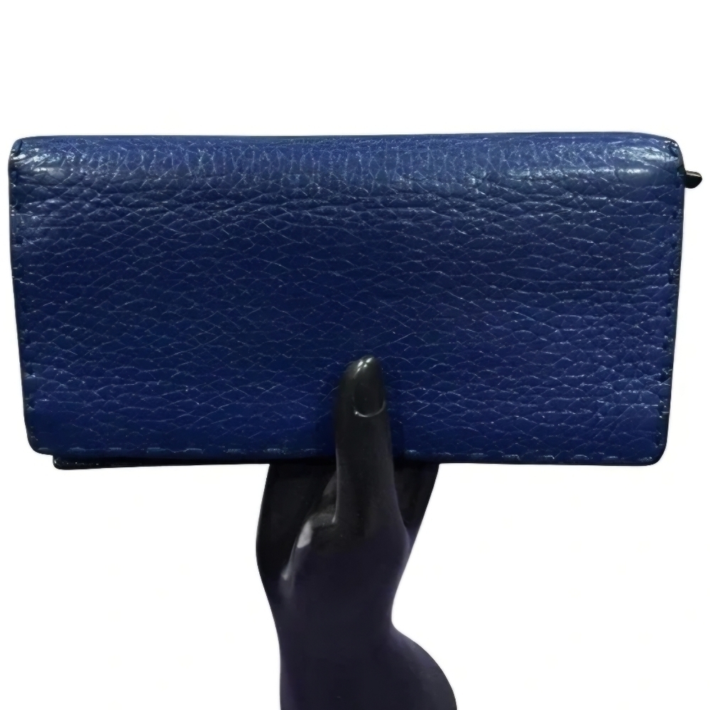 RARE FENDI Selleria 2 Tone Leather Bi Fold Long Wallet Blue / w Black interior